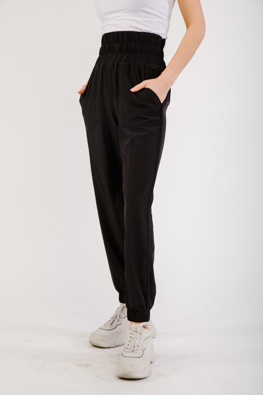 ARMY/BLACK JOGGERS WITH ELASTIC WAIST showcased by Raggdoll Boutique, perfect for trendy coastal style.