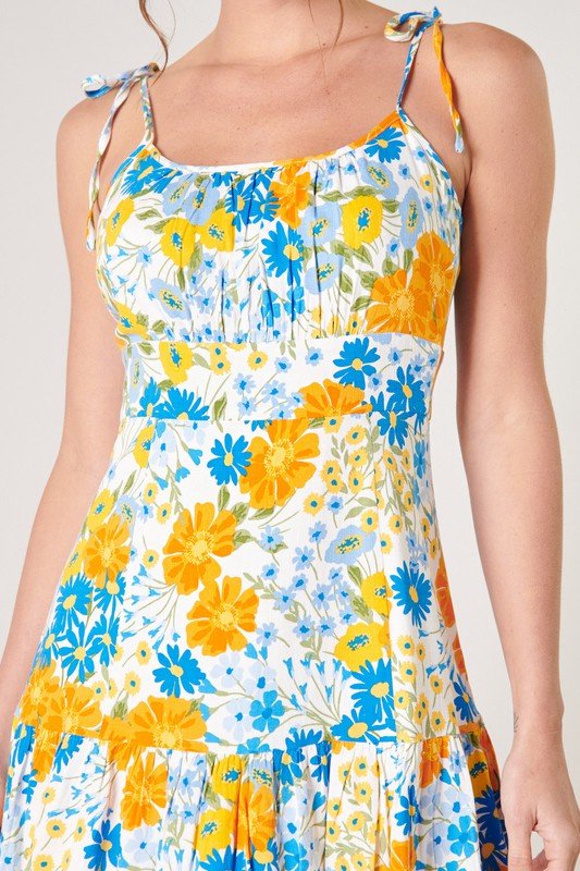 CABANA TIE-STRAP DRESS in vibrant floral print, perfect for summer outfits Texas at Raggdoll Boutique.