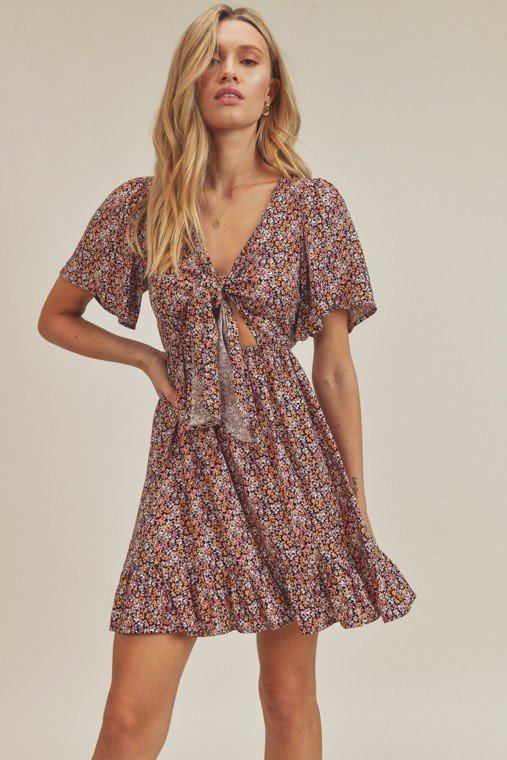 FLOWER BOMB! TIE-FRONT DRESS from Raggdoll Boutique, perfect for summer outfits Texas and vacation wardrobe boutique.