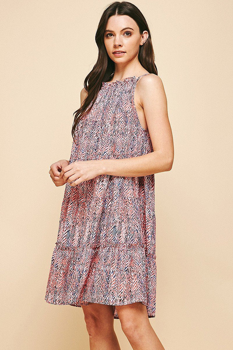 Shop the ABSTRACT NAVY AND PINK DRESS at Raggdoll Boutique for trendy coastal style and summer outfits Texas.