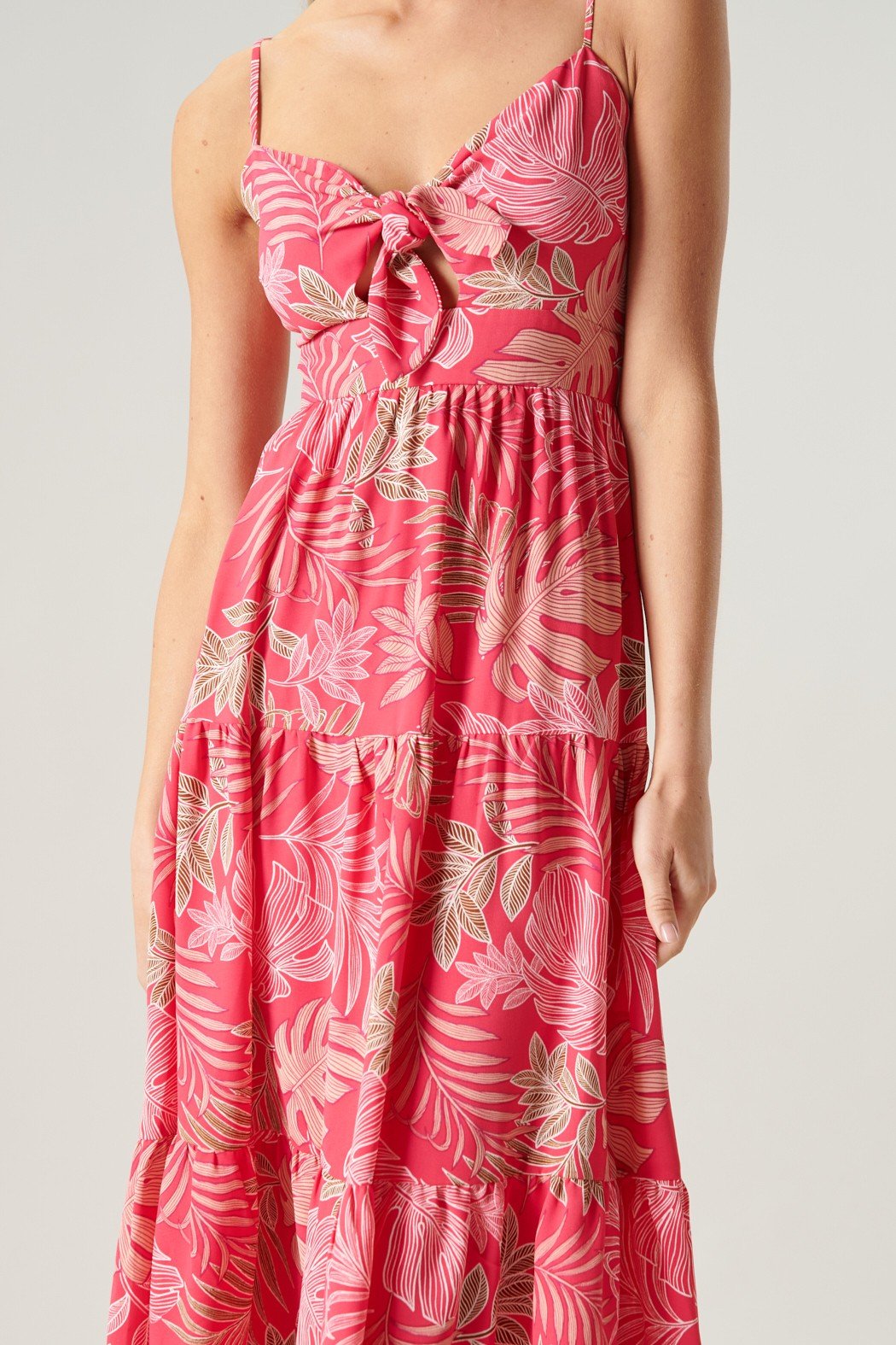 Island Happy Dress in vibrant pink floral design, perfect for coastal boutique clothing and tropical vacation outfits.