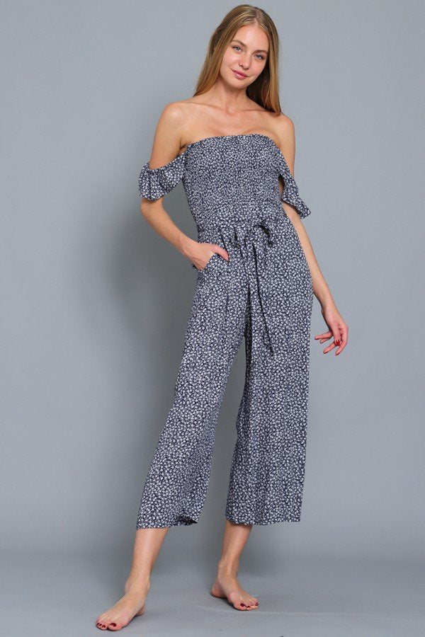 NAVY/MULTI TUBE SMOCKED JUMPSUIT from Raggdoll Boutique, trendy coastal style perfect for summer outfits Texas.