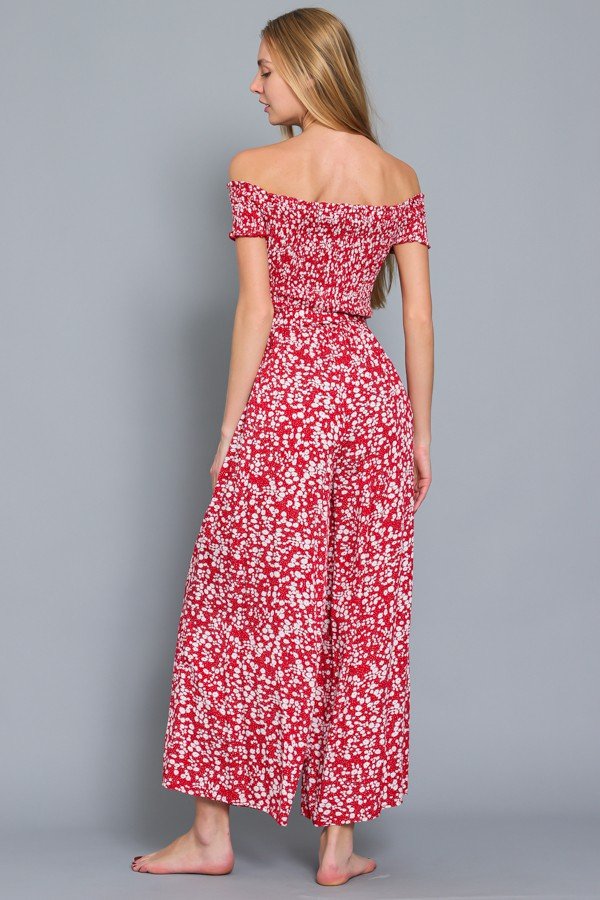 OFF-SHOULDER RED/WHITE JUMPSUIT from Raggdoll Boutique, trendy coastal style for summer outfits Texas.