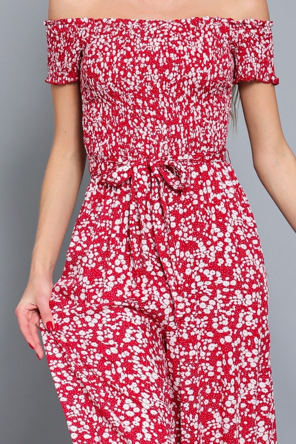 RED AND WHITE SMOCKED JUMPSUIT from Raggdoll Boutique, perfect for summer outfits in Port Aransas.