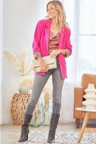 PINK JACKET WITH ANIMAL PRINT CUFF styled with chic gray jeans and trendy boots at Raggdoll Boutique.
