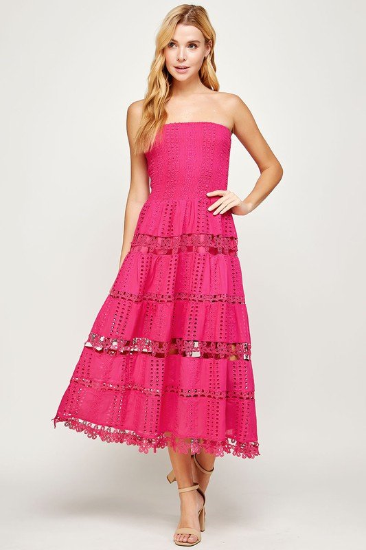 CAUGHT MY EYELET FUSHIA DRESS from Raggdoll Boutique, a trendy coastal style perfect for women’s summer outfits.