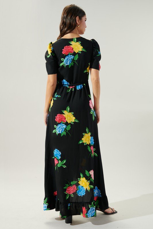 Back view of the VACATION MODE DRESS by Raggdoll Boutique featuring vibrant floral patterns, perfect for summer outfits Texas.