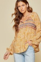 SAVANNA JANE MARIGOLD TOP featuring leopard print and embroidery, perfect for trendy coastal style.