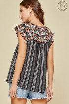 Back view of BLACK PLUS SAVANNA JANE TOP with flutter sleeves and striped pattern from Raggdoll Boutique.
