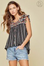 BLACK PLUS SAVANNA JANE TOP with flutter sleeves and embroidery, perfect for summer outfits Texas from Raggdoll Boutique.