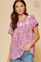MAGENTA TOP featuring paisley print and embroidery from Raggdoll Boutique, perfect for summer outfits Texas.