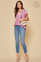 MAGENTA TOP with paisley print and embroidery design, perfect for trendy coastal style from Raggdoll Boutique.