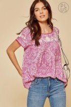 MAGENTA TOP paisley printed top with embroidery design perfect for summer outfits Texas from Raggdoll Boutique.