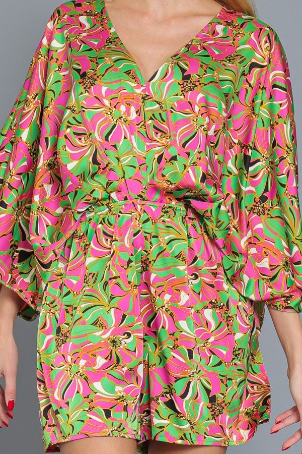 GREEN/PINK PRINT DOLMAN SLEEVE ROMPER from Raggdoll Boutique, perfect for summer outfits and coastal fashion.