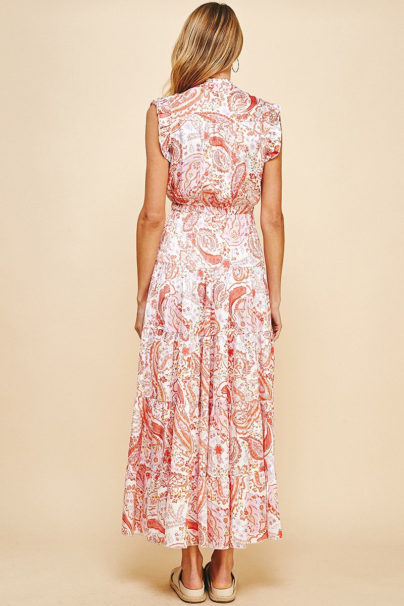 Back view of MIMOSA TIME MIDI DRESS, 100% polyester, perfect for women’s coastal fashion from Raggdoll Boutique.