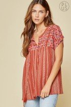 PLUS STRIPED EMBROIDERED DETAIL TOP featuring trendy stripes and gorgeous embroidery, perfect for summer outfits Texas.