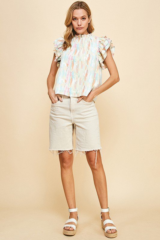 WATER COLORS TOP from Raggdoll Boutique, trendy coastal style for summer outfits, perfect for vacation wardrobe in Port Aransas.