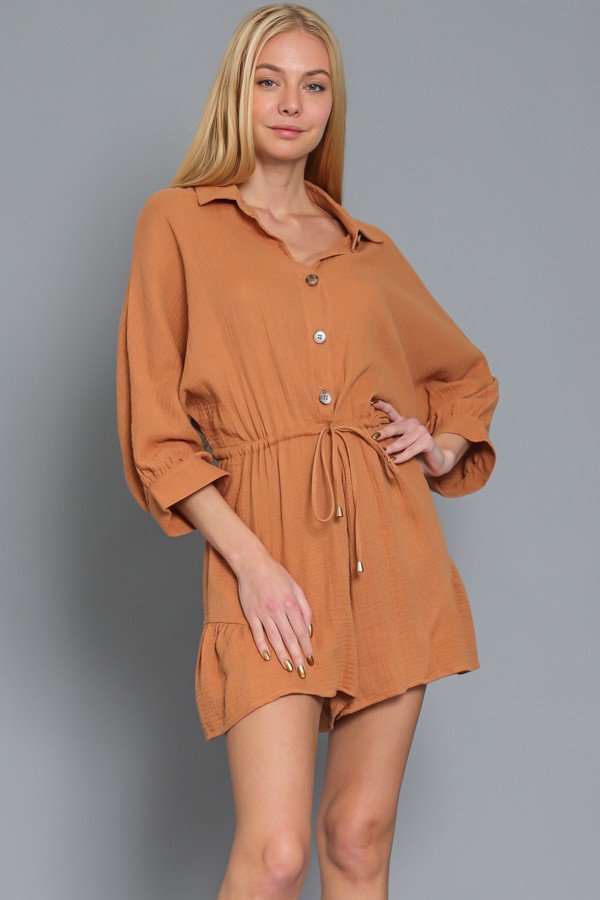 VINTAGE BROWN 3/4 DOLMAN SLEEVE ROMPER featured in Raggdoll Boutique's trendy coastal style selection.