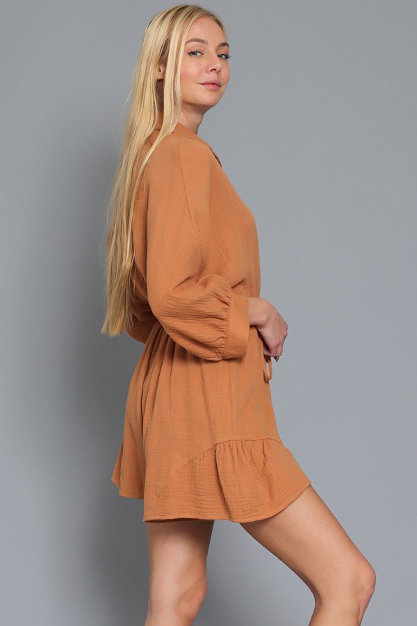 VINTAGE BROWN 3/4 DOLMAN SLEEVE ROMPER from Raggdoll Boutique, perfect for summer outfits Texas and trendy coastal style.