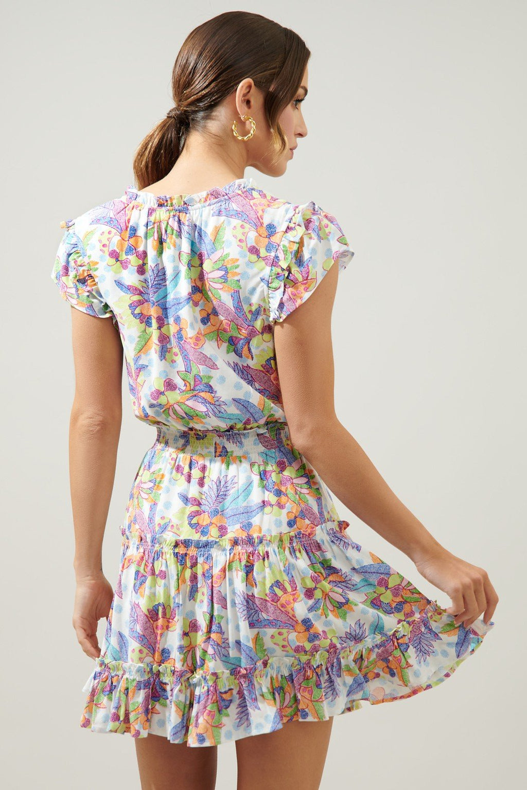 SO SINCERE DRESS with colorful floral print, perfect for tropical vacations. Shop coastal boutique clothing today!