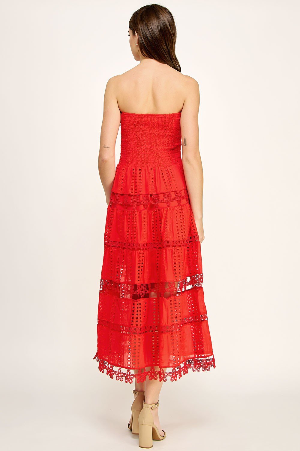 Back view of OUR FAVORITE DRESS-RED from Raggdoll Boutique, perfect for trendy coastal style and summer outfits.