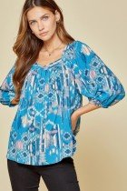 TEAL MULTI TOP WITH BACK BOW from Raggdoll Boutique, trendy coastal style blouse with tie back detail.