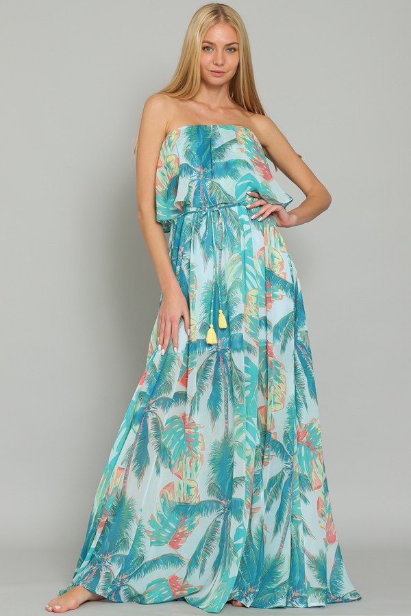 ISLAND LIFE MAXI DRESS from Raggdoll Boutique, perfect for summer outfits Texas, featuring a tropical print design.