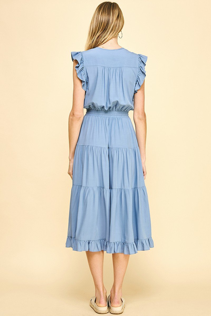Stylish back view of the FEELIN' BLUE DRESS from Raggdoll Boutique, perfect for summer outfits Texas.