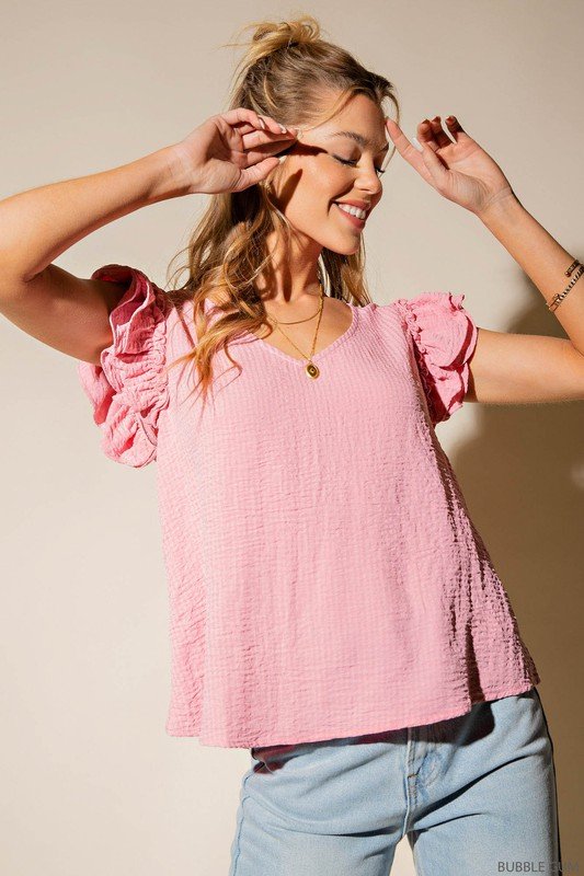 PINK BUBBLE GUM TOP from Raggdoll Boutique features trendy coastal style, perfect for summer outfits Texas and vacation wardrobe boutique.