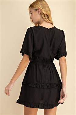 BLACK RUFFEL DETAIL DRESS from Raggdoll Boutique showcasing trendy coastal style and perfect for summer outfits Texas.