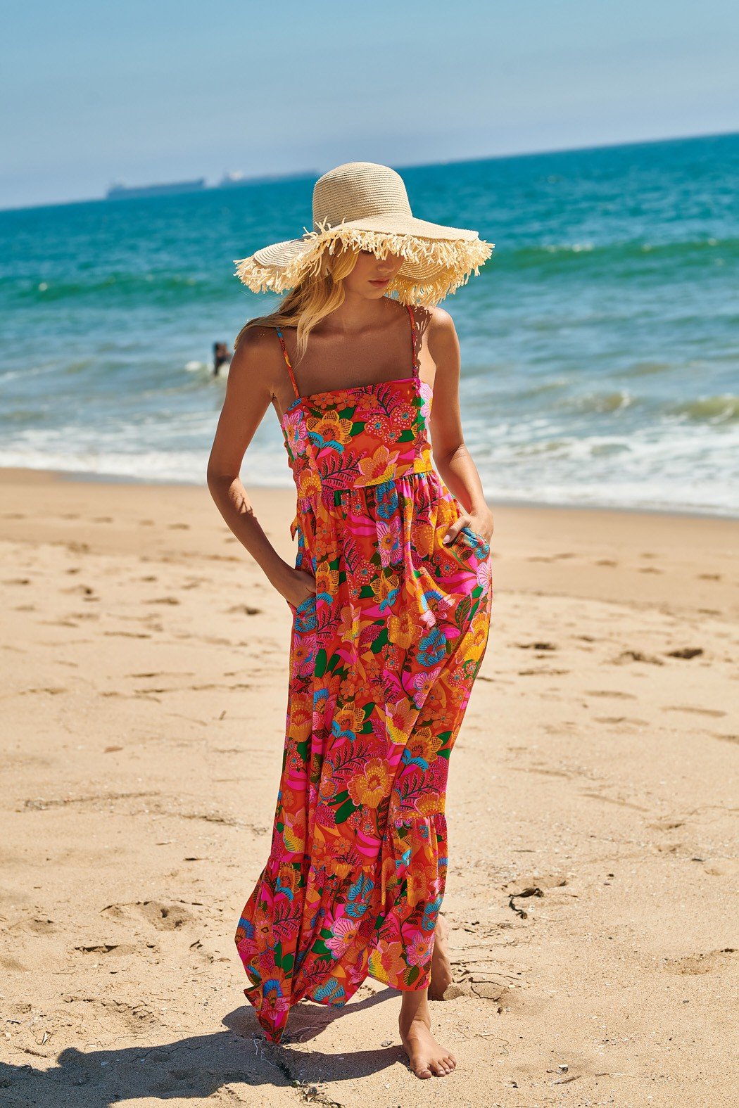 IDALIA TIE BACK MAXI DRESS with floral print, perfect for summer outfits, available at Raggdoll Boutique, Port Aransas.