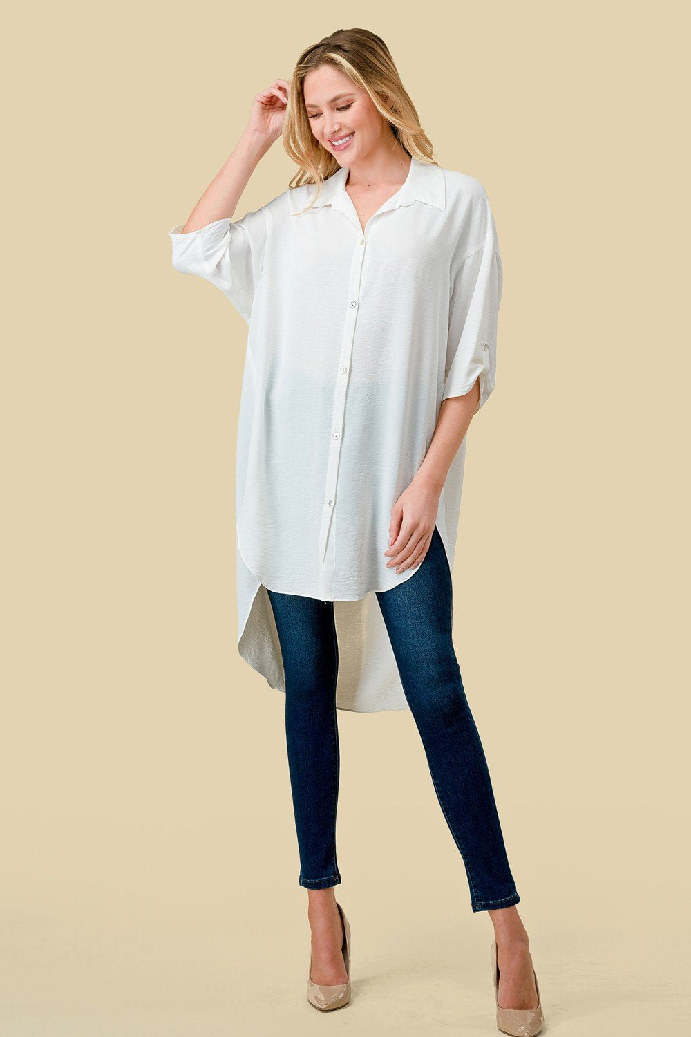 WHITE OVERSIZE TOP OR COVER-UP from Raggdoll Boutique, perfect for trendy coastal style and summer outfits Texas.