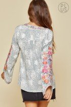 PLUS SAGE GREY EMBROIDERED TOP featuring colorful floral embroidery, ideal for summer outfits Texas.
