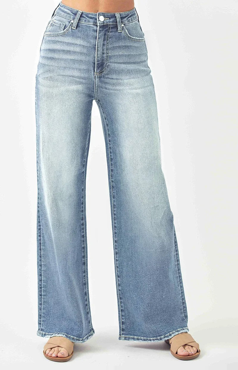 RISEN Basic Wide-Leg Jean in light wash, perfect for coastal boutique clothing and curvy plus size fashion.