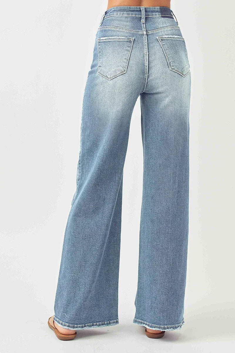 Stylish RISEN Basic Wide-Leg Jean showcasing light blue wash, perfect for coastal boutique clothing and curated women's fashion.