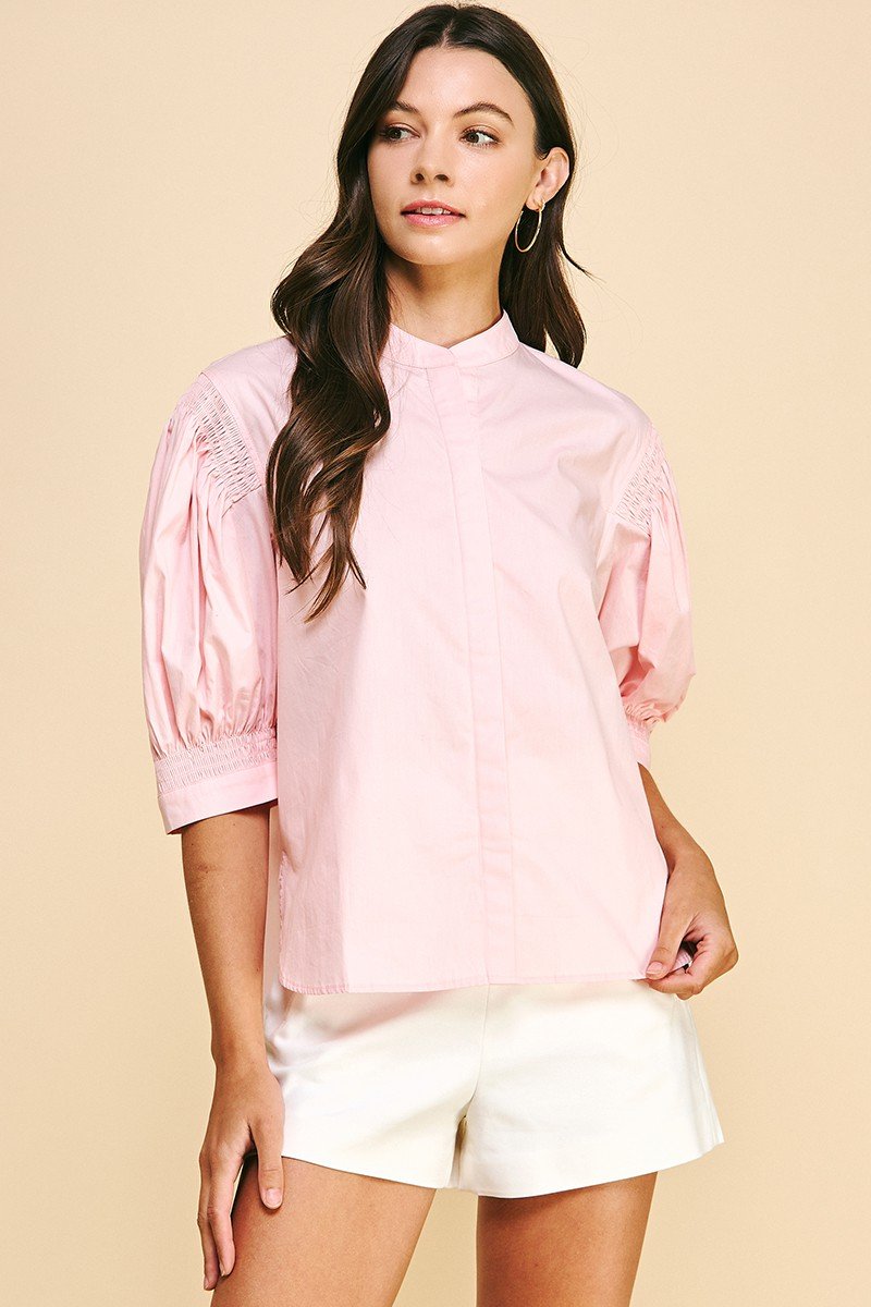 SWEET PINK SMOCKED SLEEVE TOP from Raggdoll Boutique, perfect for summer outfits Texas and trendy coastal style.