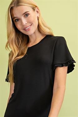 BLACK BASIC RUFFLED SHORT SLEEVE TOP from Raggdoll Boutique, perfect for summer outfits Texas and trendy coastal style.