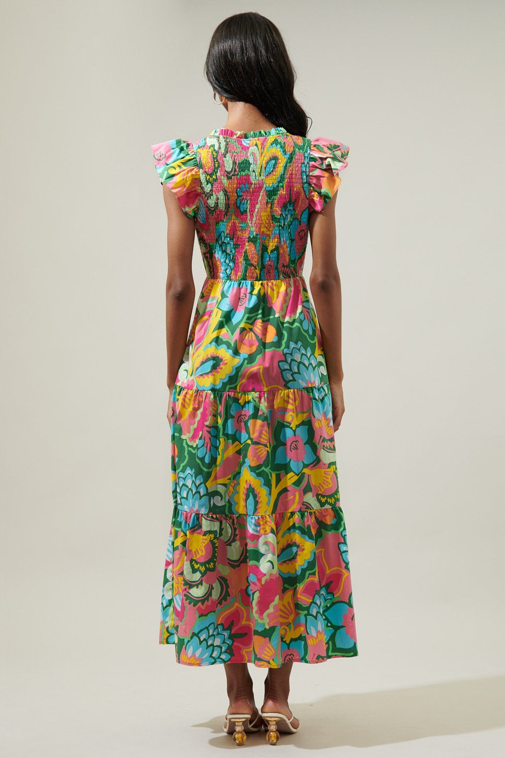 Back view of the colorful Lanai Dress from Raggdoll Boutique, perfect for summer outfits Texas and vacation wardrobe boutique.