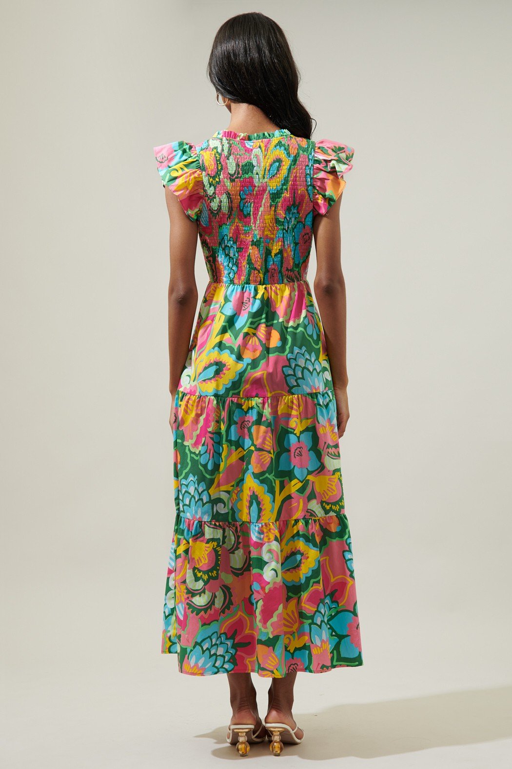 Back view of the colorful Lanai Dress from Raggdoll Boutique, perfect for summer outfits Texas and vacation wardrobe boutique.