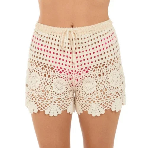 Citrus crochet cover short in natural color, perfect for beachside style. Ideal for coastal boutique clothing and vacation wear.