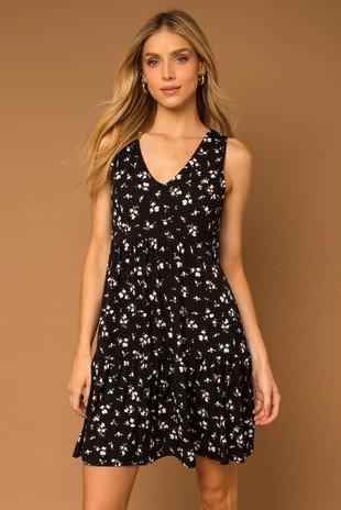 BLACK FLORAL TIERED DRESS from Raggdoll Boutique, perfect for summer outfits Texas and vacation wardrobe boutique.