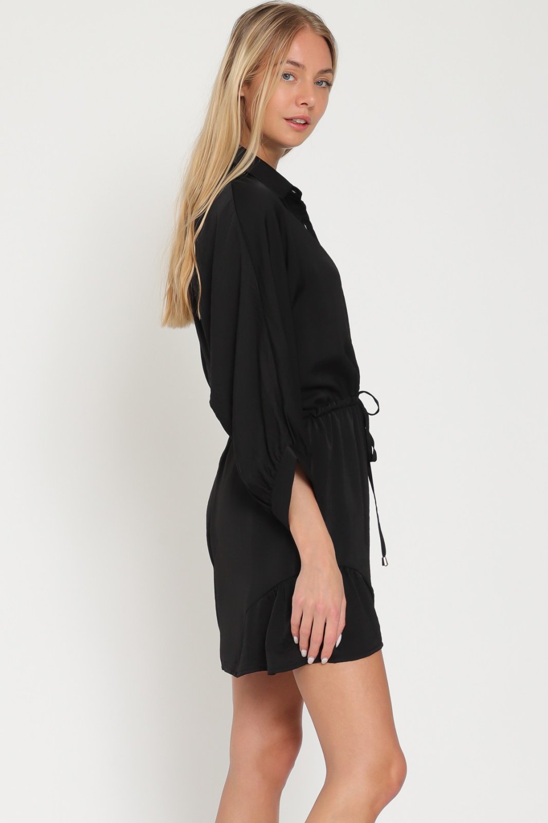 BLACK BUTTON DOWN TIE-FRONT ROMPER from Raggdoll Boutique, perfect for summer outfits Texas and coastal fashion.