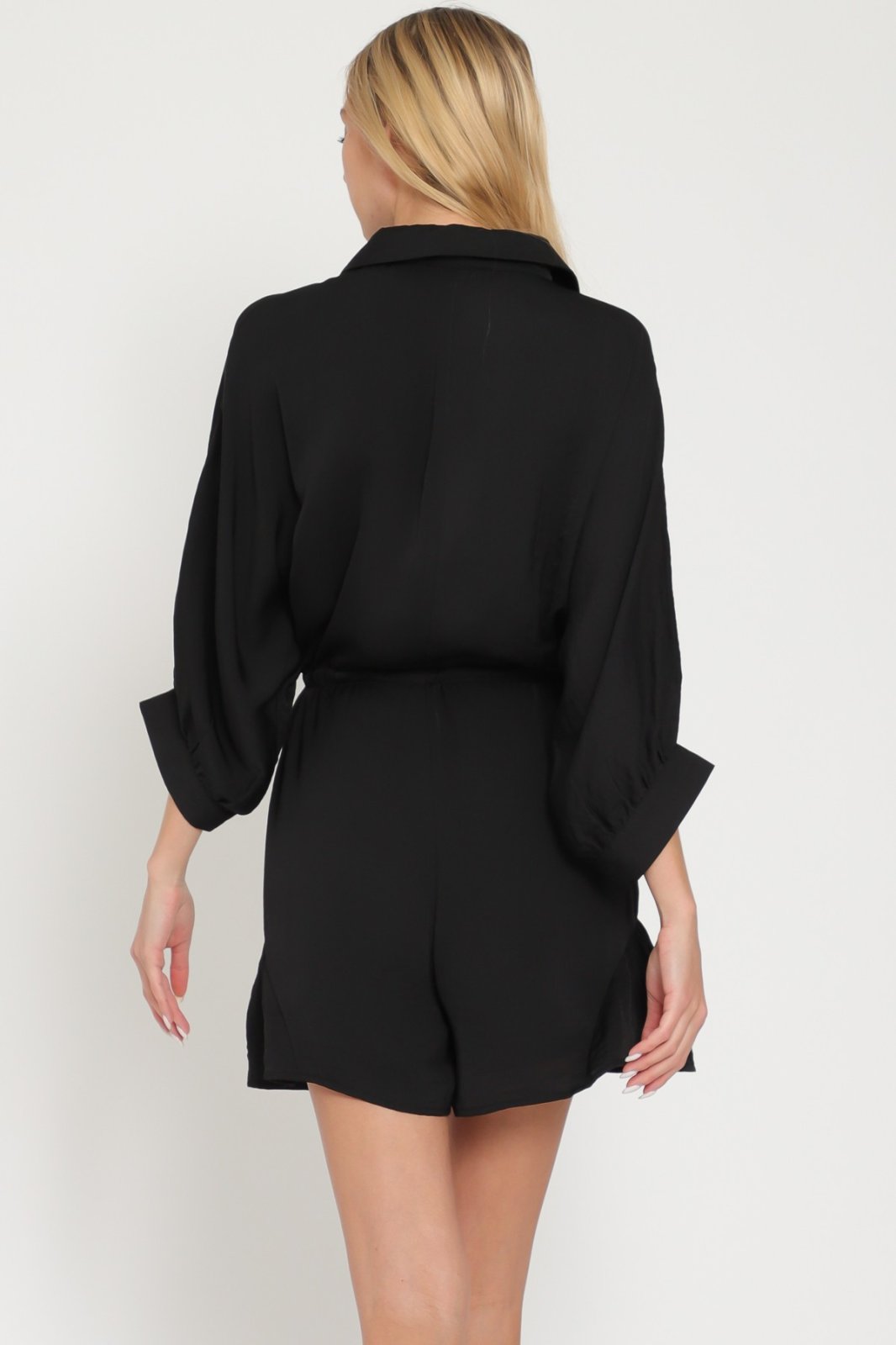 BLACK BUTTON DOWN TIE-FRONT ROMPER from Raggdoll Boutique, a trendy coastal style for summer outfits Texas.