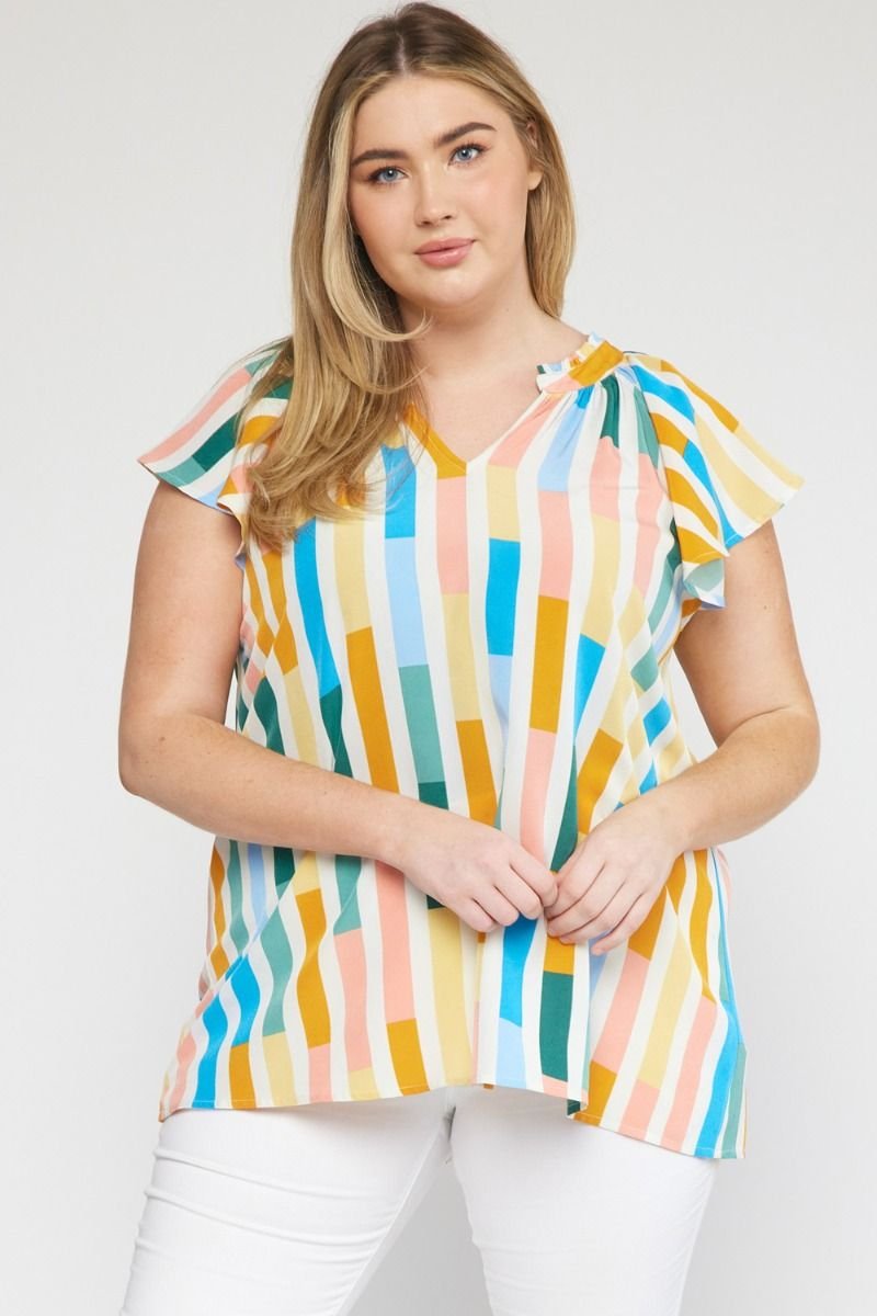 PLUS STRIPED TOP featuring colorful stripes, a trendy design from Raggdoll Boutique, perfect for summer outfits Texas.