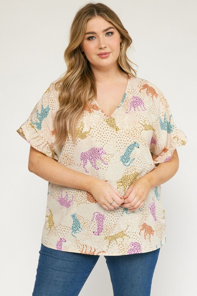 PLUS CREAM MULTI CHEETAH TOP from Raggdoll Boutique, perfect for summer outfits Texas and trendy coastal style.