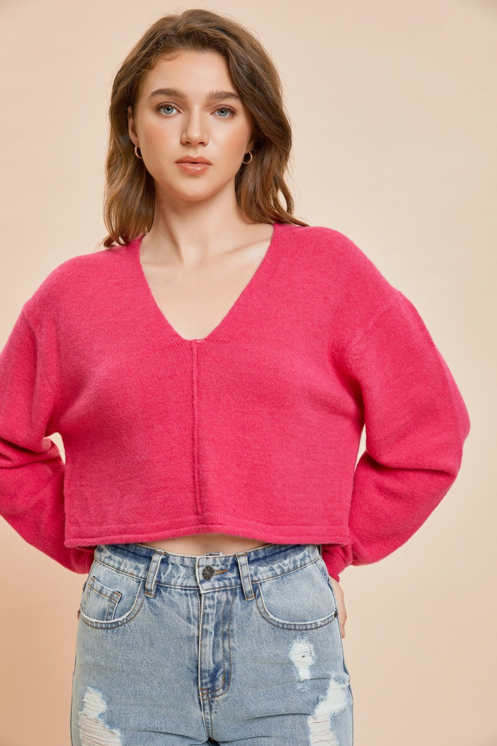 POPP'IN PINK PULLOVER model wearing trendy coastal style outfit from Raggdoll Boutique.