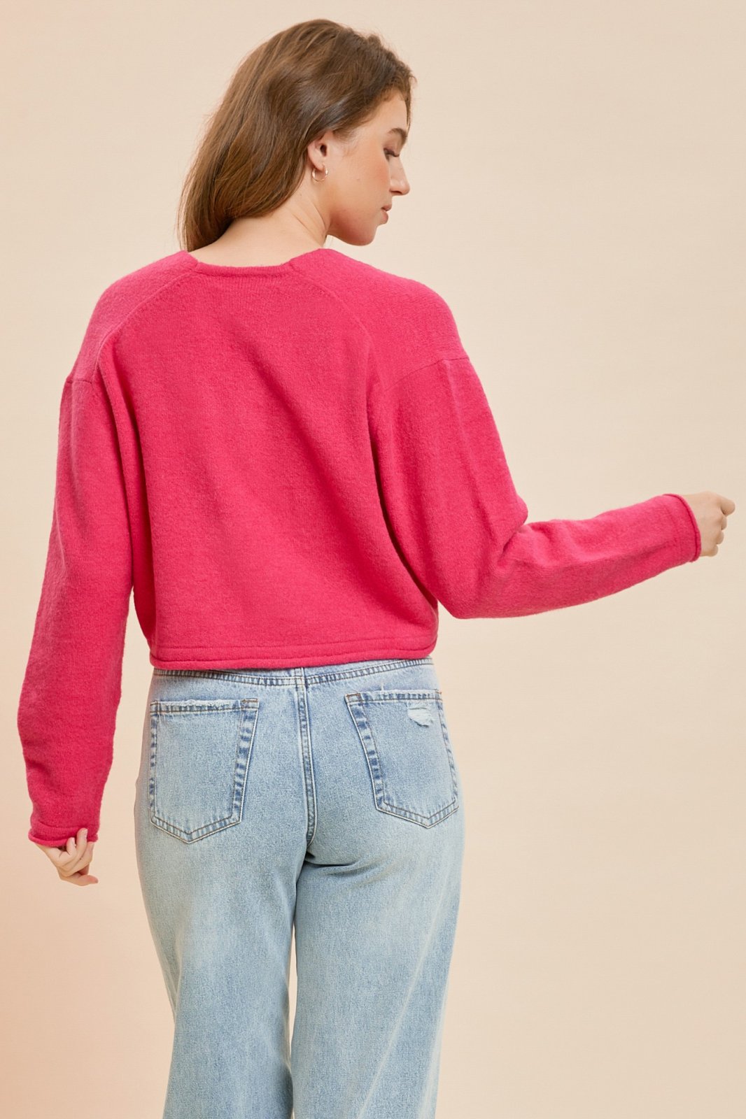 POPP'IN PINK PULLOVER back view, trendy coastal style, women’s clothing Port Aransas, Raggdoll Boutique