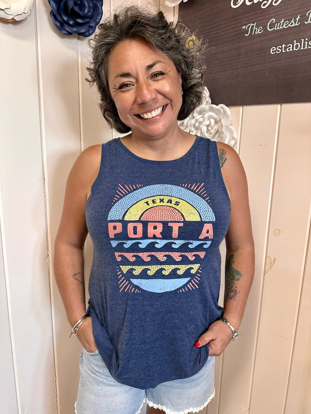 Heather Navy Tank W/ Aquarelle