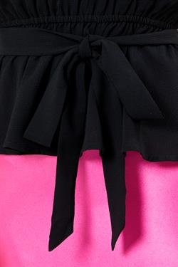 BLACK ONE-SHOULDER TOP with waist smocking and tie detail, perfect for summer outfits Texas from Raggdoll Boutique.