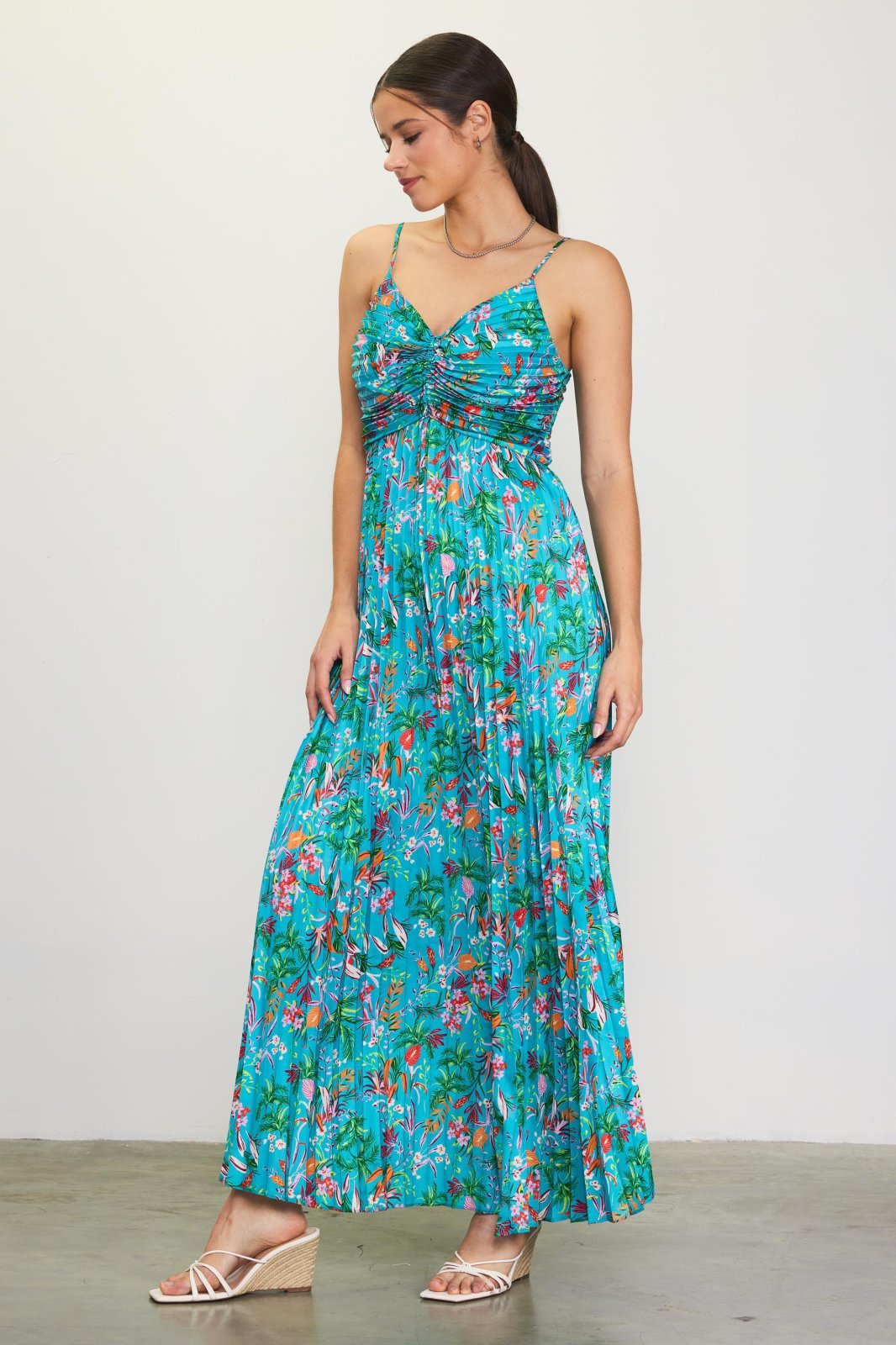 TROPICAL TEAL PLEATS DRESS from Raggdoll Boutique, perfect for summer outfits Texas and trendy coastal style.